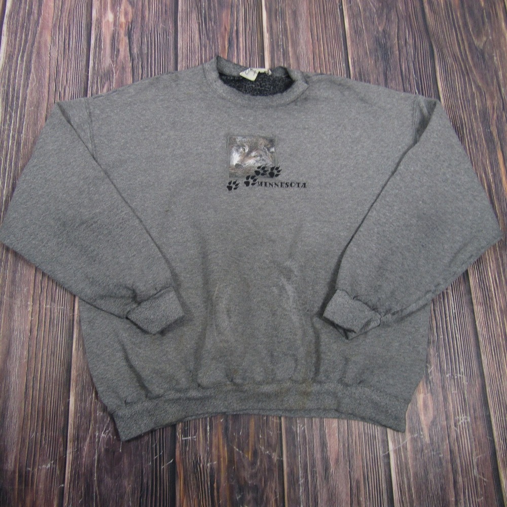 Artisans Sweatshirt Mens XL Gray Minnesota Wolf Graphic Pullover Fleece